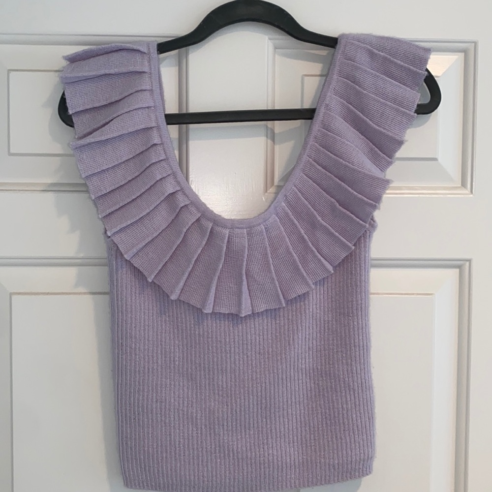 Purple/lavender knit Hesperios ruffle tank top